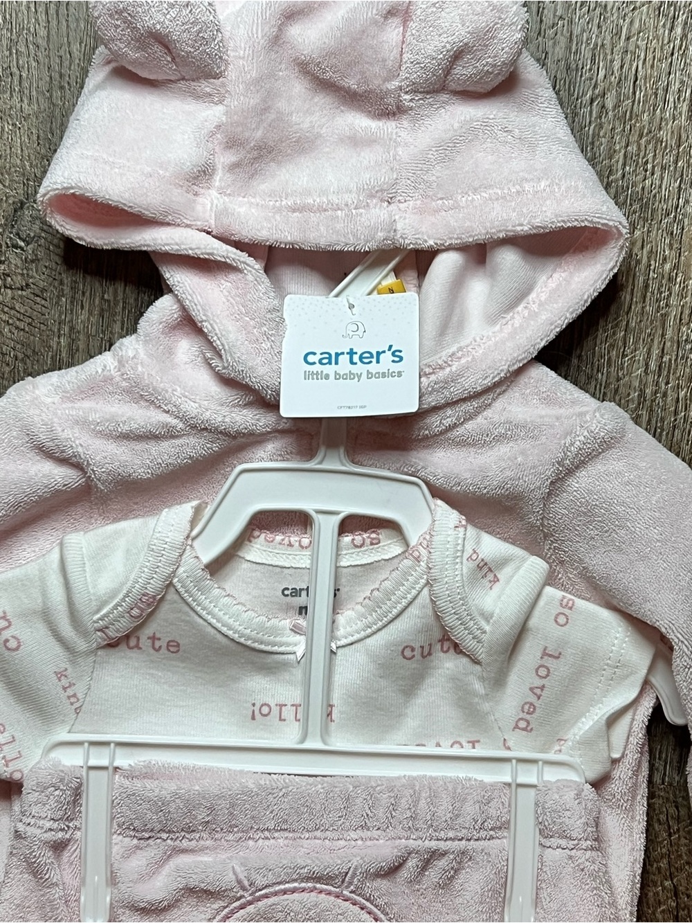 Carter's Baby Girls Newborn 3 Piece Pink Terry Hooded Outfit Set NWT - Picture 4 of 8